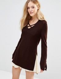 Вязаный джемпер с перекрещенными лямками Free People - Шоколадный