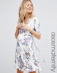 Чайное платье мини для беременных с винтажным цветочным принтом ASOS M