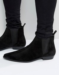 Черные замшевые ботинки челси с острым носком ASOS - Черный