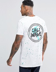 Длинная белая футболка с брызгами краски и принтом Cali Wave ASOS