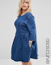 Джинсовое короткое приталенное платье ASOS CURVE - Синий