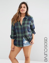 Зеленая рубашка бойфренда в клетку ASOS CURVE - Мульти