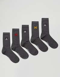 5 пар носков с вышитым Микки Маусом ASOS - Серый