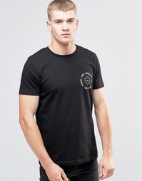 Черная удлиненная футболка с принтом на груди и спине ASOS - Черный