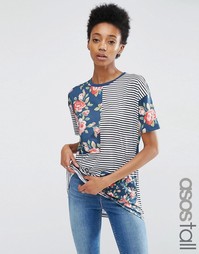 Футболка с полосками и цветочным принтом ASOS TALL - Мульти