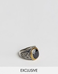 Кольцо с черным искусственным камнем Reclaimed Vintage - Серебряный