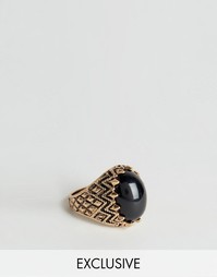 Золотистое кольцо‑коготь с черным камнем Reclaimed Vintage - Золотой