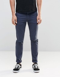 Темно-синие облегающие джинсы с рваными коленями ASOS - Темный синий