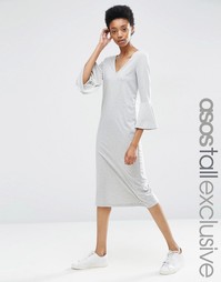 ASOS TALL Midi Column Dress with Flared Sleeve - Серый меланж