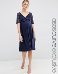Кружевное платье миди для кормления ASOS Maternity - Темно-синий