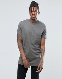 Удлиненная футболка цвета хаки с принтом ASOS - Камуфляжный хаки