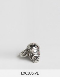 Серебристое кольцо с черепом и крестиком Reclaimed Vintage