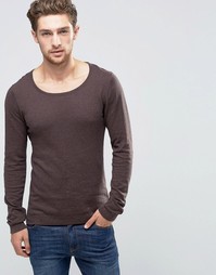 Коричневый хлопковый джемпер с овальным вырезом ASOS - Navy tan