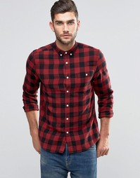 ASOS Buffalo Check Shirt In Red With Long Sleeves In Regular Fit