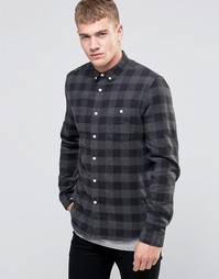 ASOS Buffalo Check Shirt In Grey Marl With Long Sleeves In Regular Fit