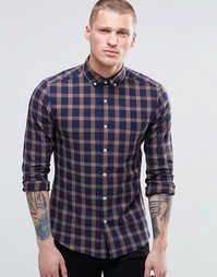 ASOS Skinny Shirt With Grid Check In Navy With Long Sleeves - Кэмел