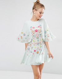 Короткое приталенное платье с цветочной 3D-отделкой ASOS SALON - Синий