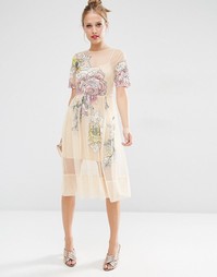 Сетчатое платье миди с цветочной вышивкой ASOS SALON - Мульти