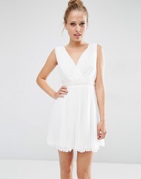 ASOS Pleated Mini Skater Dress With Embellished Waist - Белый