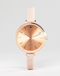 ASOS Tonal Large Face Skinny Strap Watch With Rose Gold Detail