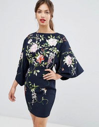 Платье мини с рукавами-кимоно и вышивкой ASOS - Темно-синий