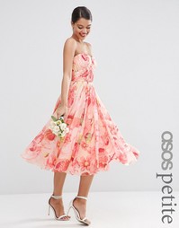 Платье миди с лифом бандо и цветочным принтом ASOS PETITE WEDDING