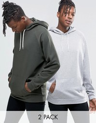 Набор из 2 oversize-худи (серый меланжевый/хаки) ASOS - СКИДКА
