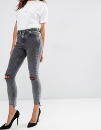 Джинсы скинни из черного мраморного денима с прорехами ASOS Ridley