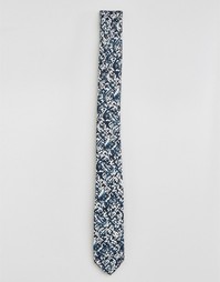 Узкий темно‑синий галстук с принтом ASOS - Темно-синий