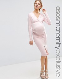 Платье миди для беременных со сборками и разрезом ASOS Maternity