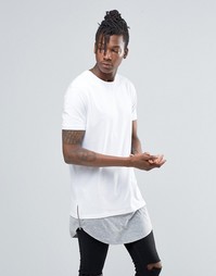 Белая супердлинная футболка с закругленным низом и молниями по бокам A Asos