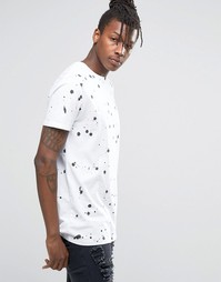 Удлиненная футболка с принтом чернильных брызг ASOS - Белый
