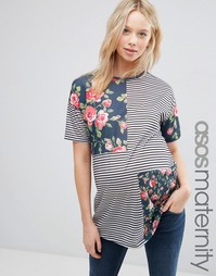 Футболка в полоску для беременных ASOS Maternity - Floral and stripe