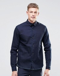 Темная джинсовая рубашка навыпуск с длинными рукавами и двумя карманам Asos