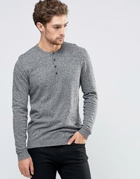 ASOS Grandad Neck Jumper in Black and White Twist Cotton - Черно-белый