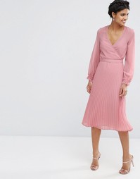Плиссированное платье с запахом ASOS Occasion - Розовый