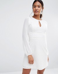 Lipsy Long Sleeve Keyhole Mesh Dress - Белый