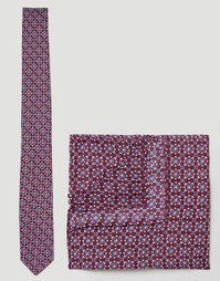 Бордовый галстук и платок для нагрудного кармана с геометрическим прин Asos
