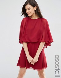 Платье мини с укороченным кейпом ASOS TALL - Темно-бордовый