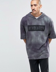 Удлиненное oversize‑худи с короткими рукавами и принтом ASOS - Синий