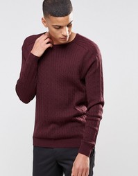 Вязаный джемпер с узором косичка Selected Homme - Burgundy