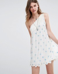 Платье на одно плечо с пайетками Free People - Слоновая кость, комбо