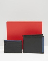 Подарочный набор из кожаных бумажника и визитницы Hugo Boss - Черный