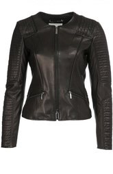 Приталенная кожаная куртка с круглым вырезом и декоративной отделкой HUGO BOSS Black Label