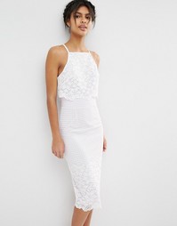 Платье миди с укороченным топом и цветочным рисунком ASOS - Белый