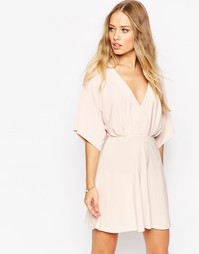 Мини-платье с глубоким вырезом ASOS - Телесный