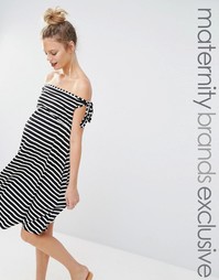 Полосатое приталенное платье для беременных с широким вырезом Bluebell Bluebelle Maternity