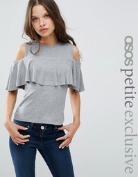 Топ в рубчик с оборкой эксклюзивно для ASOS PETITE - Серый меланж