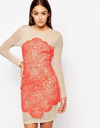 Облегающее платье из кружева и сетки Missguided - Розовый