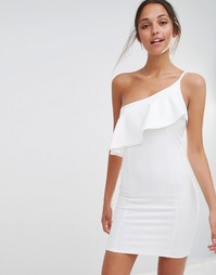Облегающее платье на одно плечо с оборкой Missguided - Белый
